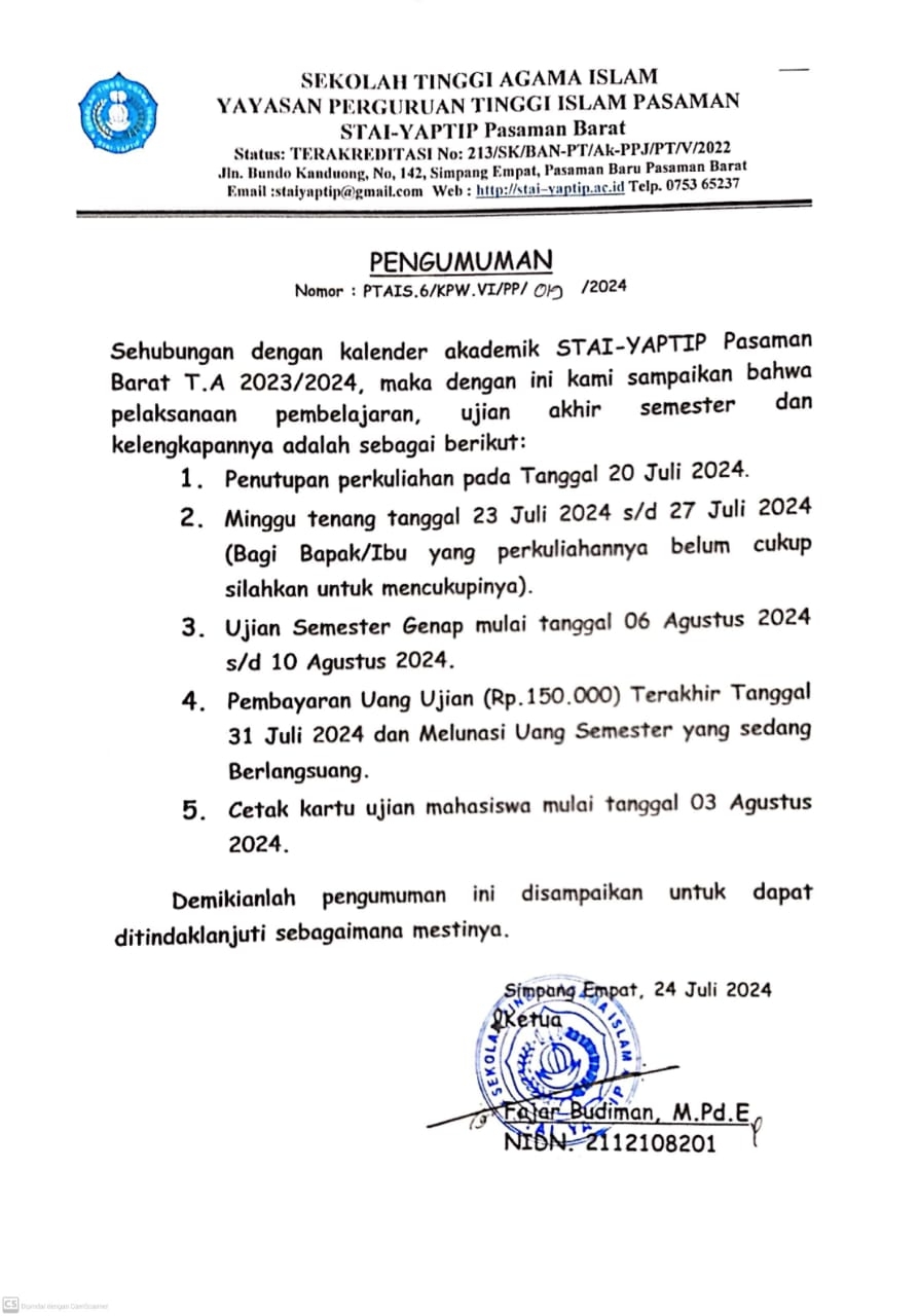 UJIAN AKHIR SEMESTER GENAP TAHUN AKADEMIK 2023/2024