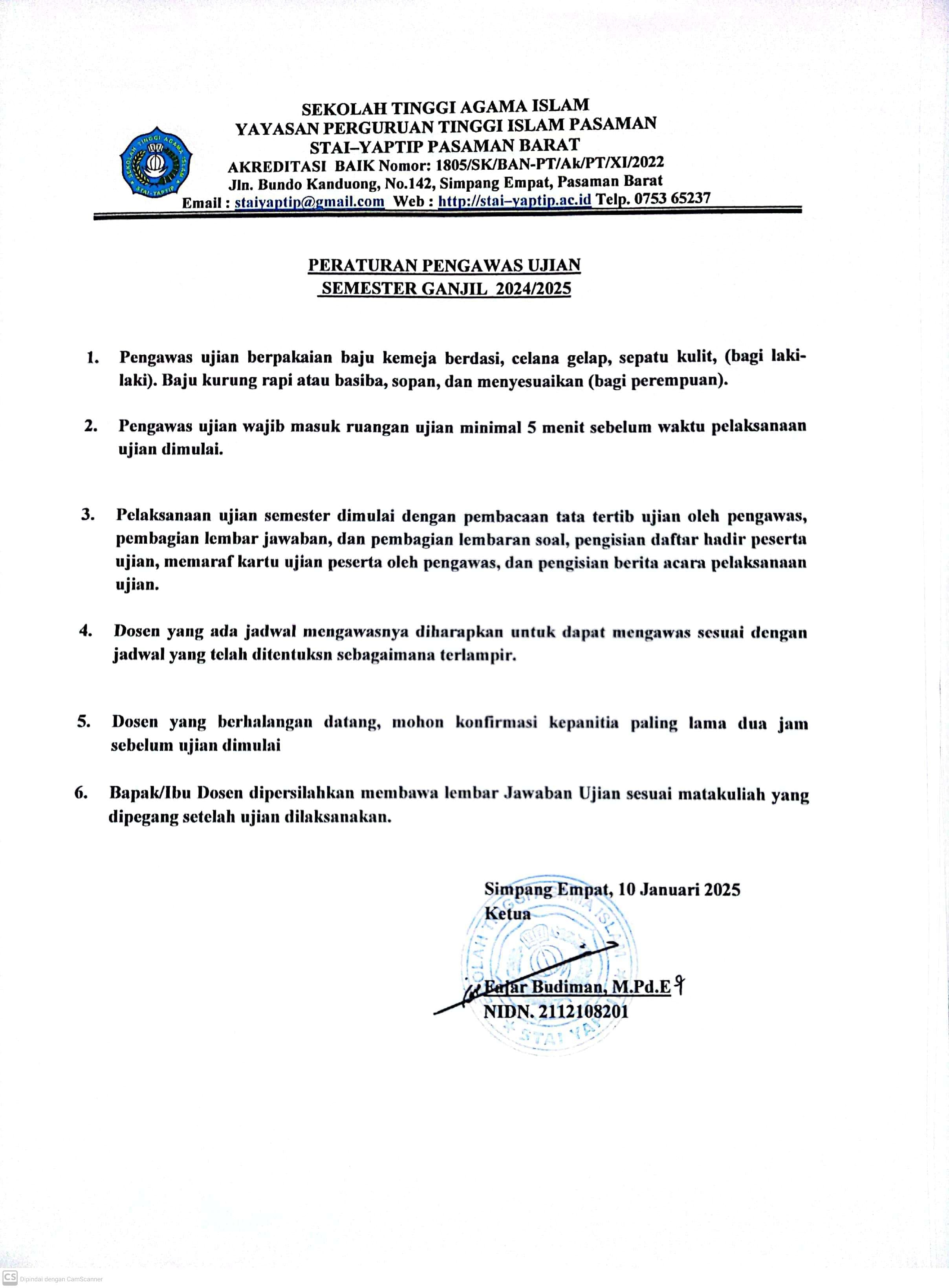 PERATURAN PENGAWAS UJIAN AKHIR SEMESTER GANJIL  TAHUN 2025