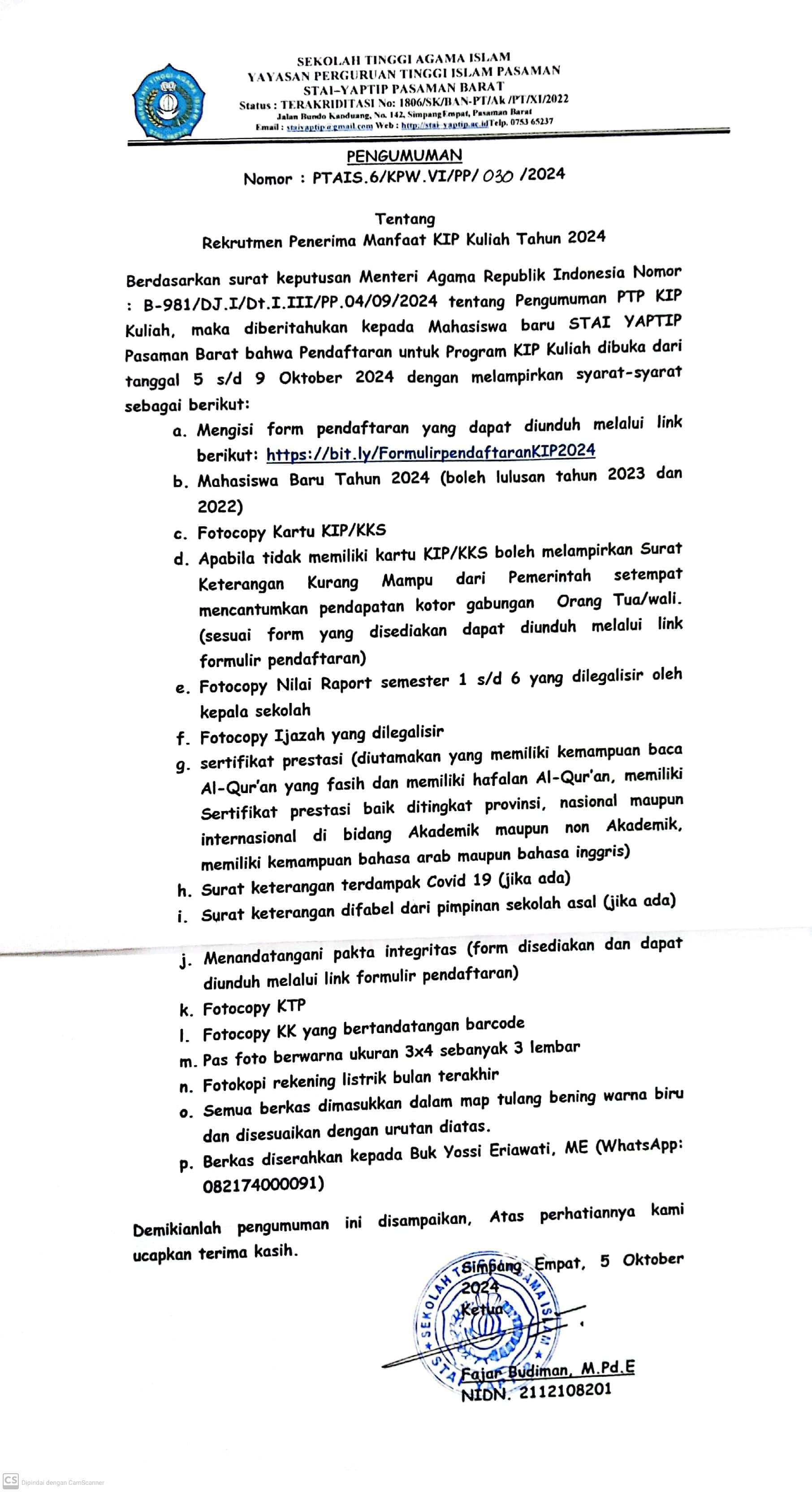 PERSYARATAN REKRUTMEN  KIP KULIAH  2024