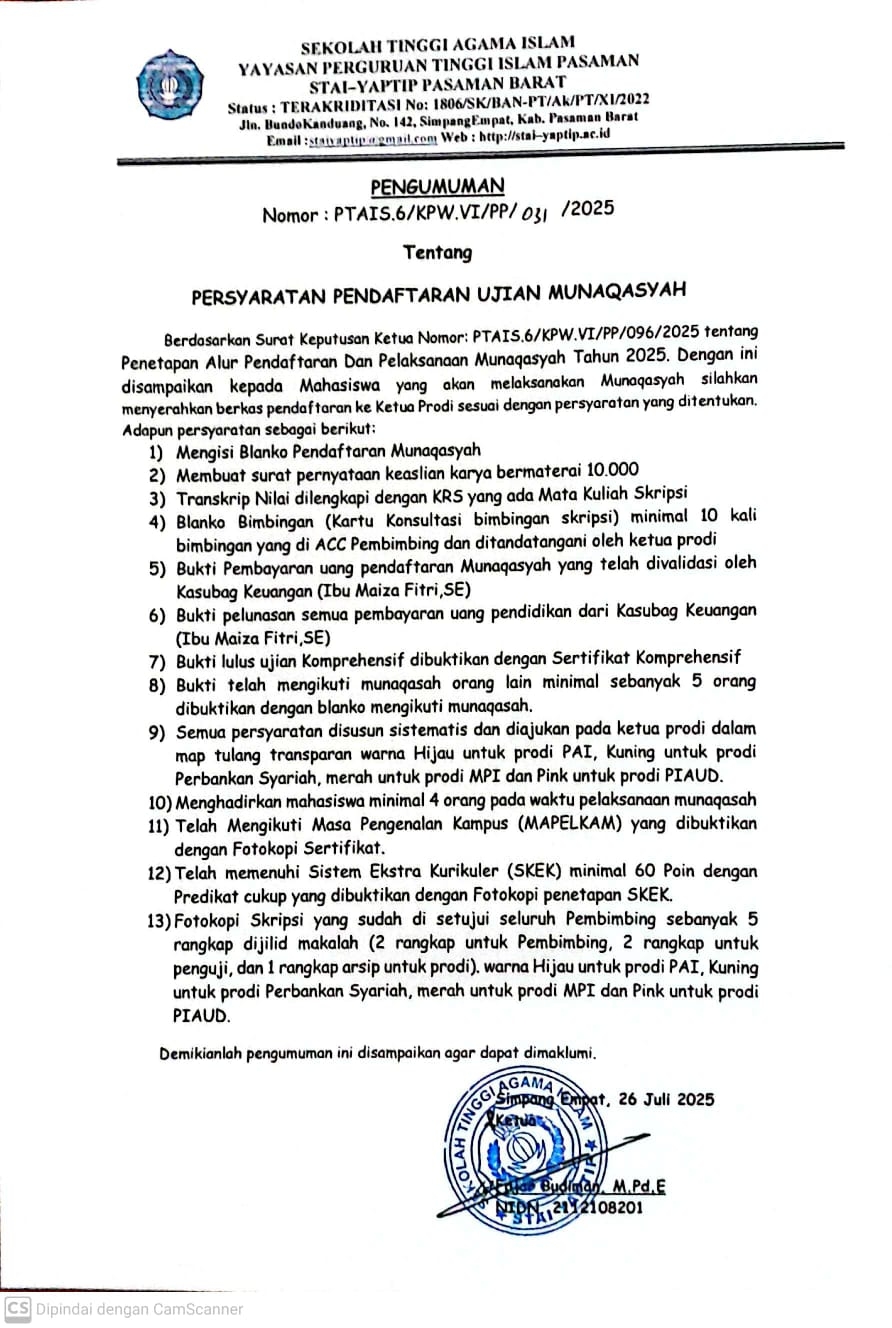 PERSYARATAN PENDAFTARAN UJIAN MUNAQASYAH 