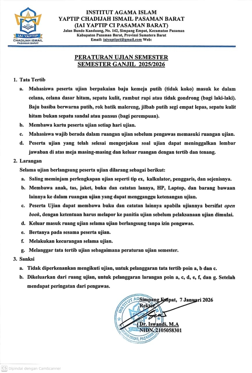 PERATURAN UJIAN SEMESTER GANJIL TAHUN AKADEMIK 2025/2026 