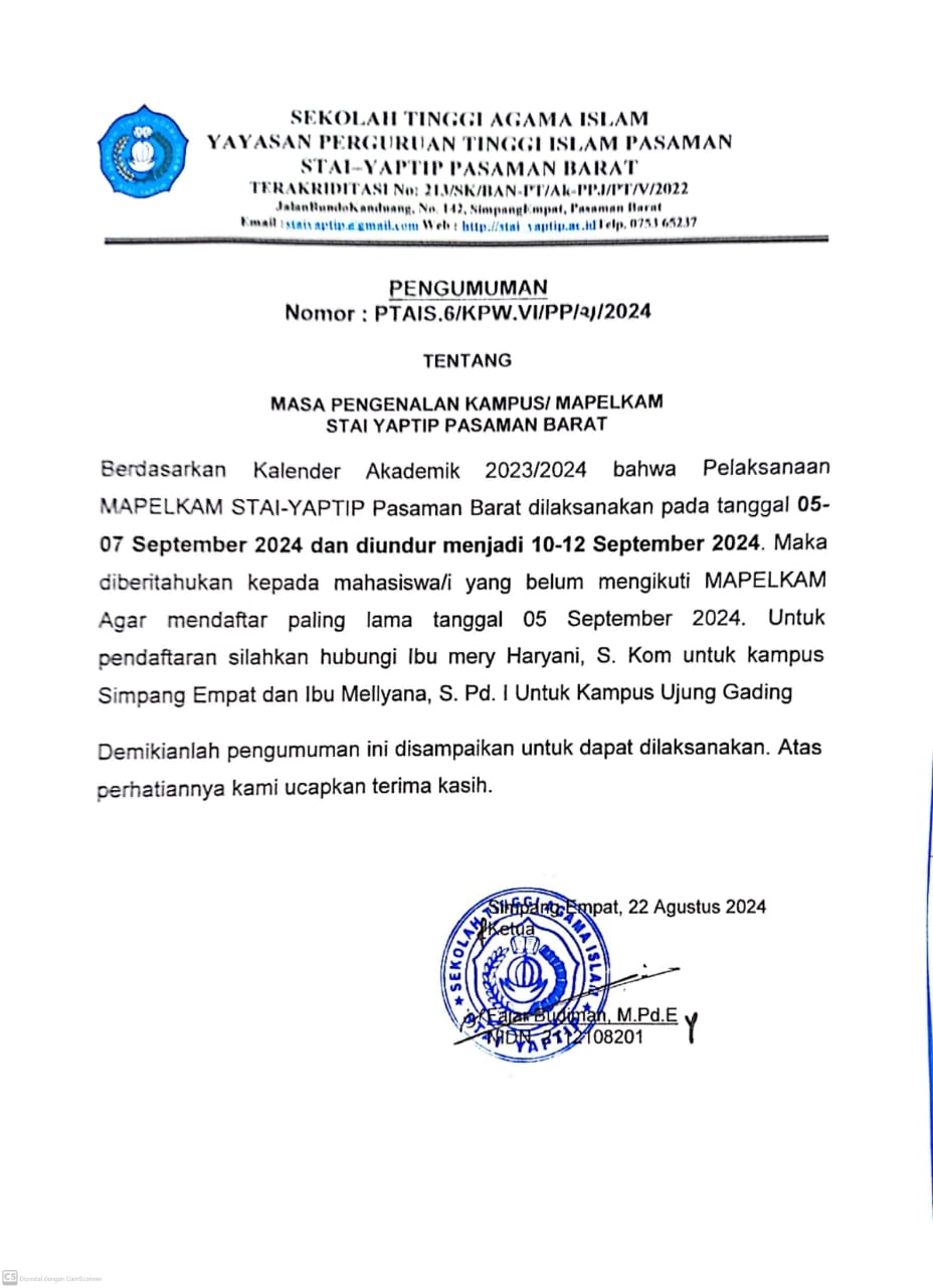 MASA PENGENALAN KAMPUS STAI YAPTIP PASAMAN BARAT 