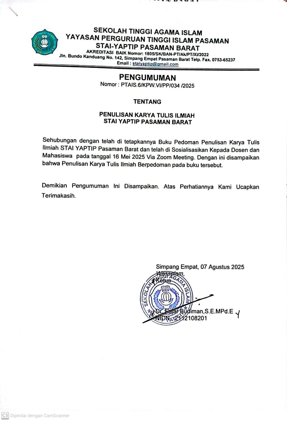 PENULISAN KARYA TULIS ILMIAH STAI YAPTIP PASAMAN BARAT