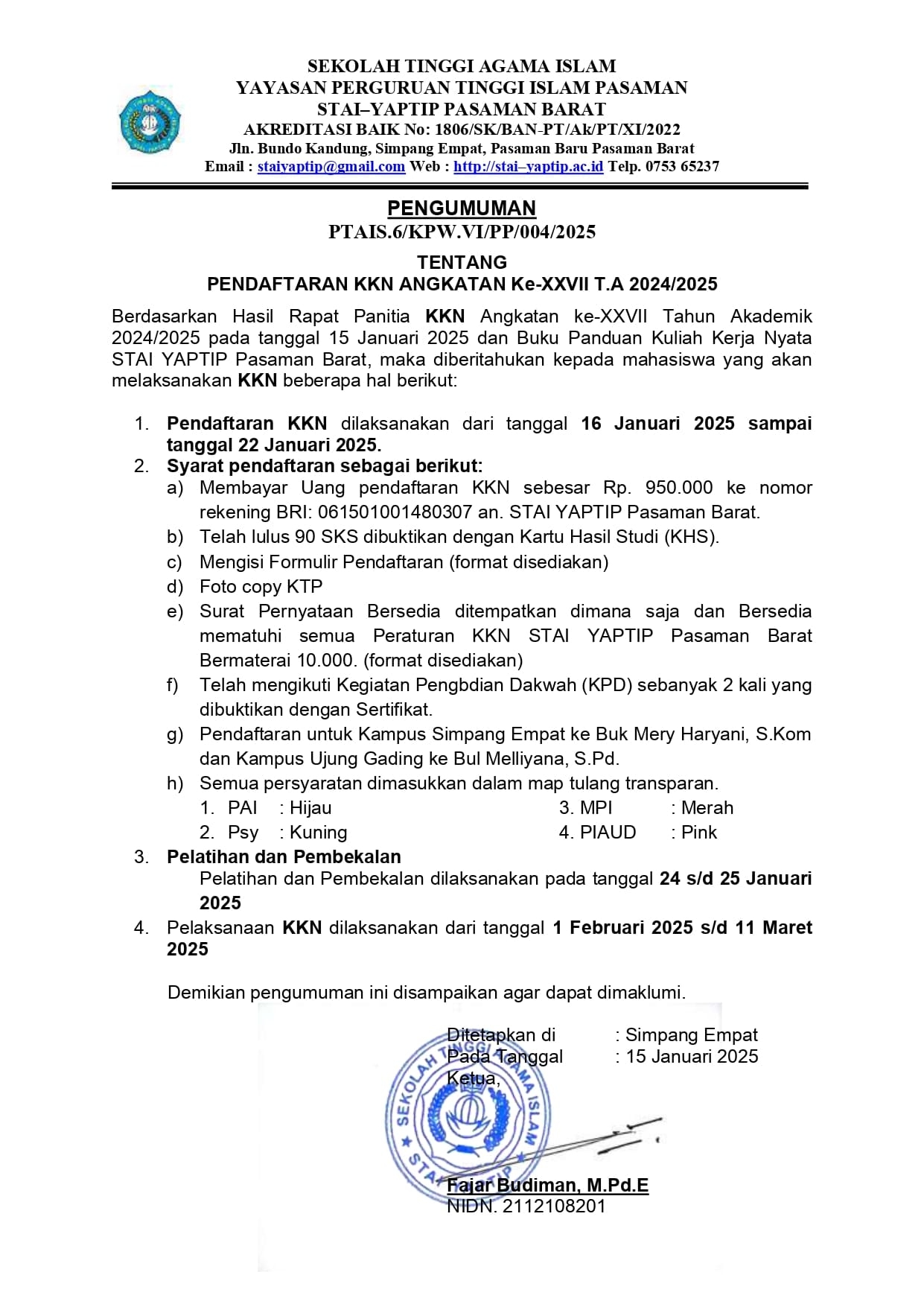 PENDAFTARAN  KKN ANGKATAN KE XXVll T. A 2024/2025