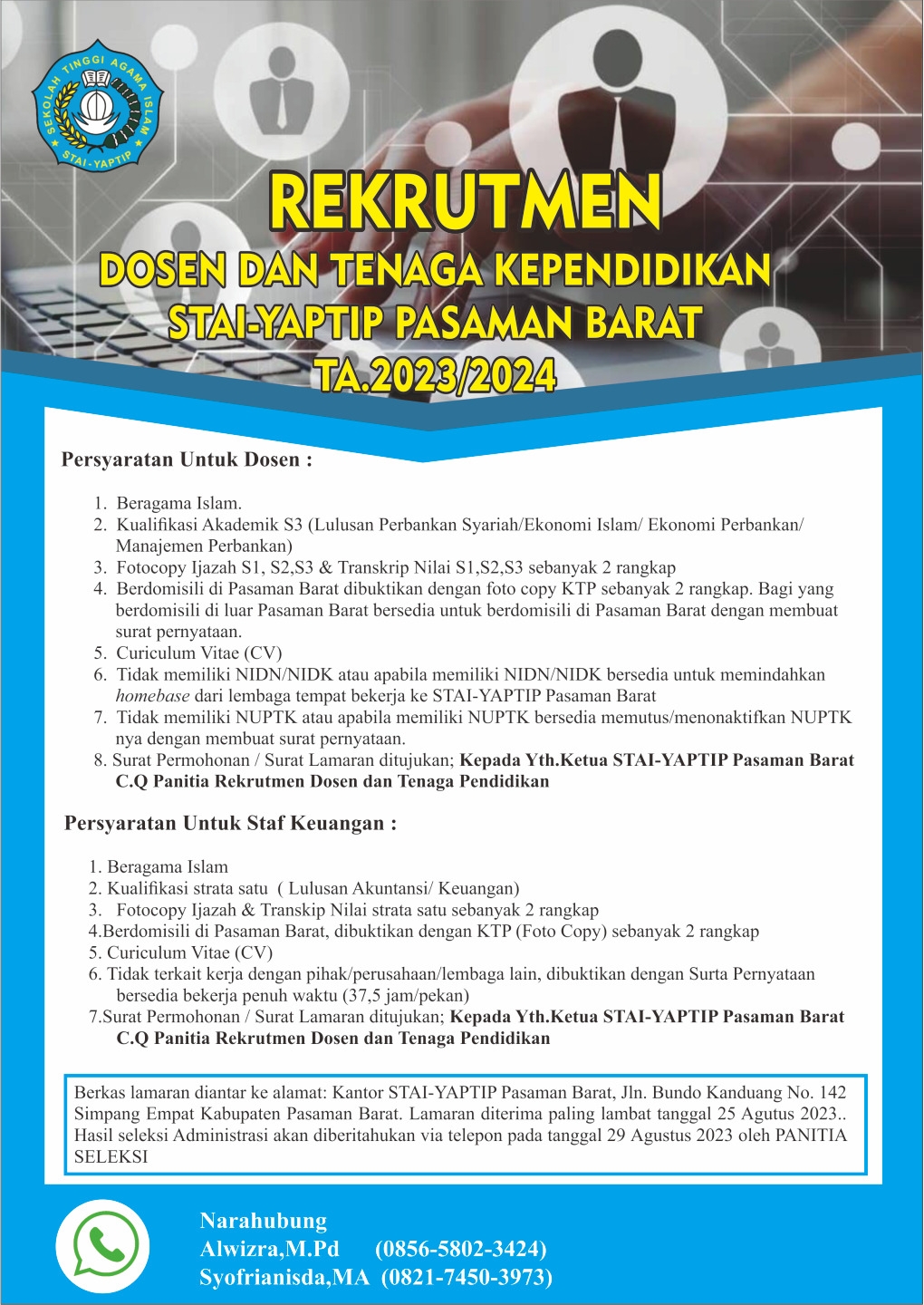REKRUTMEN DOSEN DAN TENAGA KEPENDIDIKAN  STAI-YAPTIP PASAMAN BARAT 