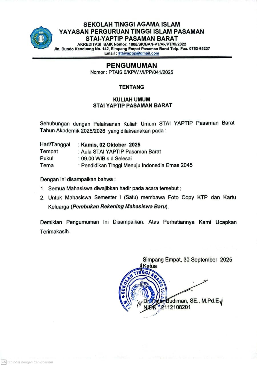 KULIAH UMUM STAI YAPTIP PASAMAN BARAT 